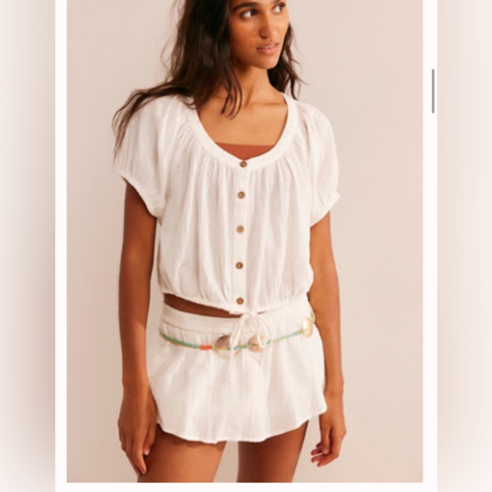 Free People White Button-Up Swim Cover-Up